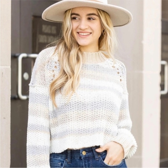 FREE PEOPLE Devon Sweater Gravity Combo Crew Neck S Knit Earthy Neutral - Picture 13 of 14